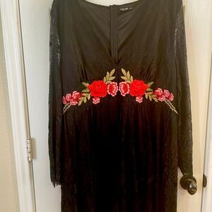 SHEIN black lace floral embroidery party dress